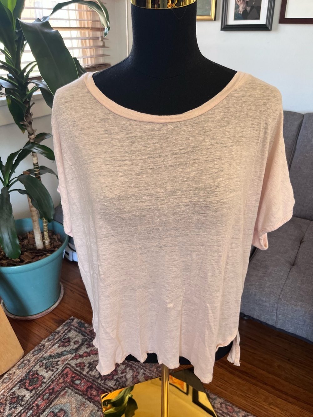 Apiece Apart 100% linen Light Pink Women's Short Sleeve Crewneck Top Size L